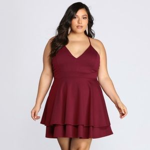 Burgundy Midi Dress Lace Back